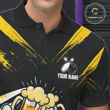 Load image into Gallery viewer, Custom Black And Yellow Funny Beer Bowling Men Polo, Quarter Zip Shirts, funny bowling shirts NQS11098
