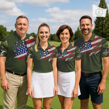 Load image into Gallery viewer, American Flag Green camo Mens Golf polo shirts Custom patriotic golf attire for men NQS11289