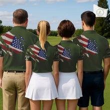 Load image into Gallery viewer, American Flag Green camo Mens Golf polo shirts Custom patriotic golf attire for men NQS11289