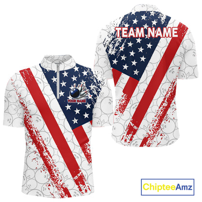 Red, white & blue American Flag Bowling Shirts For Men Custom patriotic Bowling Team Jersey NQS11292