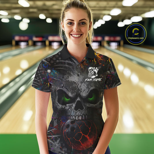 Colorful Skull bowling jerseys Bowling Shirts for Women Custom Bowling Team shirts for bowlers NQS11293