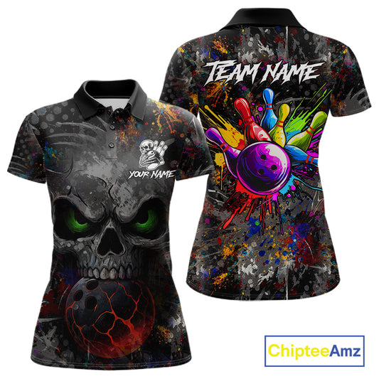 Colorful Skull bowling jerseys Bowling Shirts for Women Custom Bowling Team shirts for bowlers NQS11293