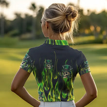 Load image into Gallery viewer, Women golf polo shirts Green clover skull St Patrick&#39;s Day golf shirts custom green fire golf apparel NQS7055