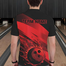 Load image into Gallery viewer, Black and Red Flame Bowling Shirts For Men Custom Flame Team Bowling Jerseys NQS9420