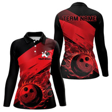 Load image into Gallery viewer, Black and Red Flame Bowling Shirts For Women Custom Flame Team Bowling Jerseys NQS9420