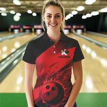 Load image into Gallery viewer, Black and Red Flame Bowling Shirts For Women Custom Flame Team Bowling Jerseys NQS9420