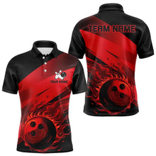 Load image into Gallery viewer, Black and Red Flame Bowling Shirts For Men Custom Flame Team Bowling Jerseys NQS9420