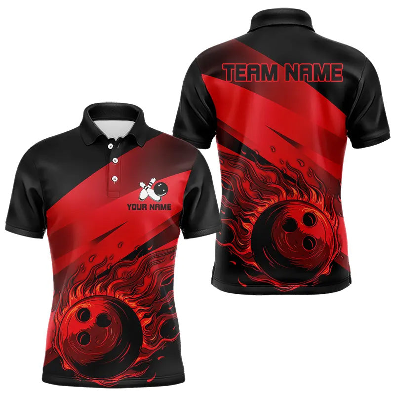 Black and Red Flame Bowling Shirts For Men Custom Flame Team Bowling Jerseys NQS9420