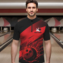 Load image into Gallery viewer, Black and Red Flame Bowling Shirts For Men Custom Flame Team Bowling Jerseys NQS9420