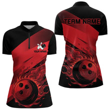 Load image into Gallery viewer, Black and Red Flame Bowling Shirts For Women Custom Flame Team Bowling Jerseys NQS9420