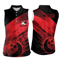 Load image into Gallery viewer, Black and Red Flame Bowling Sleeveless Polo Shirts Custom Flame Team Bowling Jerseys NQS9420