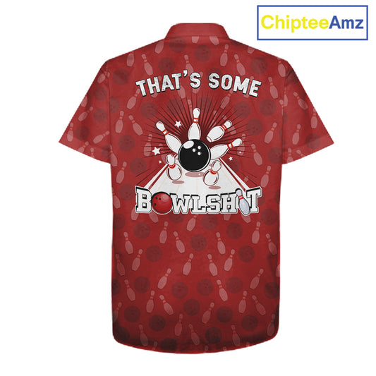 Funny Retro Hawaiian bowling shirts Custom That's some bowshit bowling button up shirts | Red NQS11509