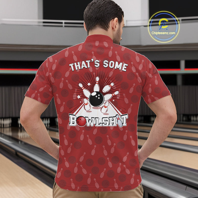 Customized Retro Bowling Team Shirts For Men That's some bowshit Funny Bowling Pattern Jerseys| Red NQS11509