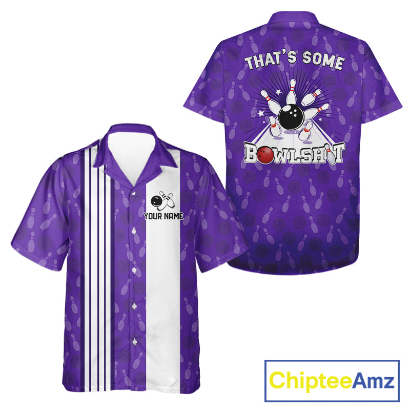 Funny Retro Hawaiian bowling shirts Custom That's some bowshit bowling button up shirts | Purple NQS11510