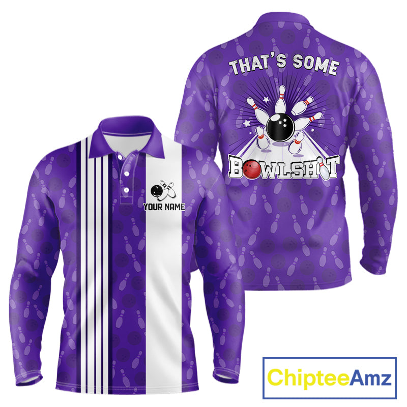 Custom Retro Bowling Team Shirts For Men That's some bowshit Funny Bowling Pattern Jerseys | Purple NQS11510
