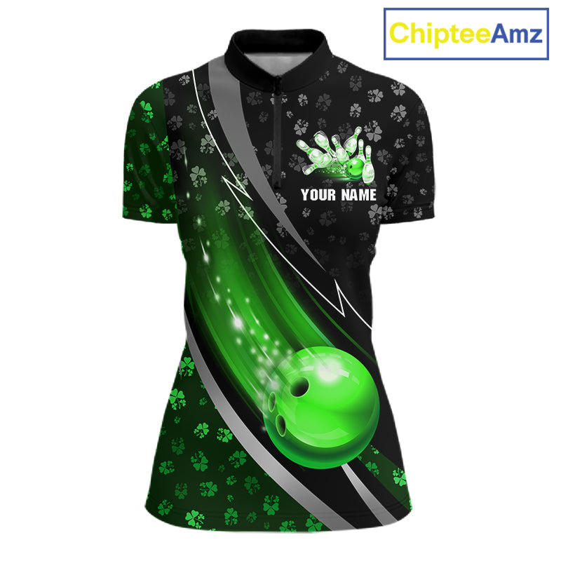 Black and Green Shamrock pattern Bowling Shirts for Women Custom St Patrick Team Bowling jerseys NQS11513
