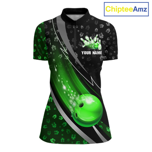 Black and Green Shamrock pattern Bowling Shirts for Women Custom St Patrick Team Bowling jerseys NQS11513