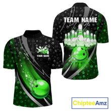 Load image into Gallery viewer, Black and Green Shamrock pattern Bowling Shirts for Men Custom St Patrick Team Bowling jerseys NQS11513
