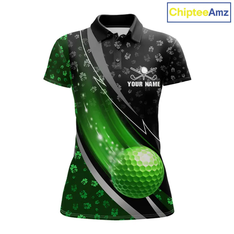 Black & Green Shamrock pattern Golf Polo Shirts For Women Custom St Patrick team women golf clothing NQS11514