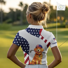 Load image into Gallery viewer, Personalized American flag golden retriever golf polo shirts for Women custom patriotic golf gifts NQS11518
