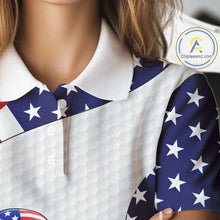 Load image into Gallery viewer, Personalized American flag golden retriever golf polo shirts for Women custom patriotic golf gifts NQS11518