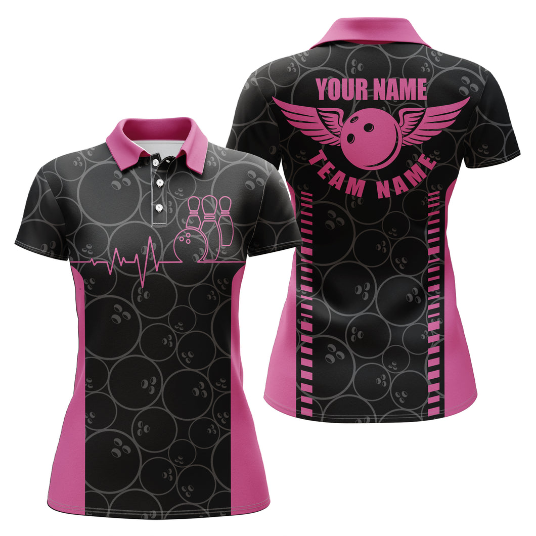 Funny Heartbeat Pulse Line Pink Polo Shirts for women, personalized bowling team jerseys NQS5522