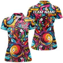 Load image into Gallery viewer, Colorful Graffiti pattern Women Bowling polo, quarter zip shirt Custom Bowling Team League Jerseys NQS7664