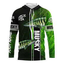 Load image into Gallery viewer, Musky Fishing Muskellunge green Customize Name Long Sleeve Fishing Shirts, fishing gifts NQS1992