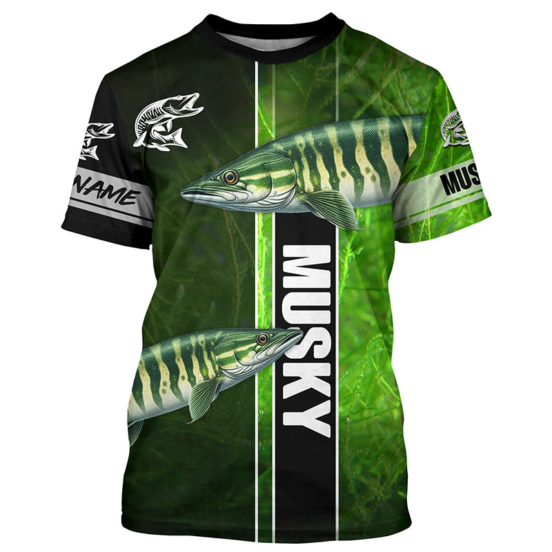 Musky Fishing Muskellunge green Customize Name Long Sleeve Fishing Shirts, fishing gifts NQS1992