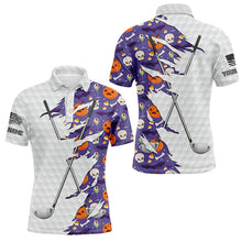 Load image into Gallery viewer, Purple Halloween golf pattern white golf ball skin Men golf polo shirts custom golf clubs outfit men NQS8087