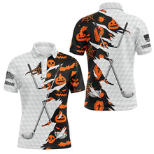 Load image into Gallery viewer, Black Halloween golf pattern white golf ball skin Men golf polo shirts custom golf clubs outfit men NQS8088