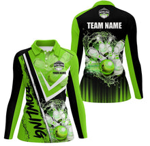 Load image into Gallery viewer, Black and Green Womens bowling Polo, Quarter zip shirts custom Team bowling jerseys bowling outfits NQS8093