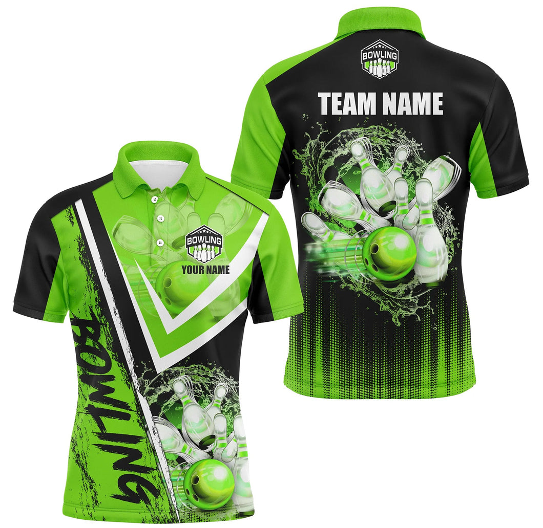 Black and Green Mens bowling Polo, Quarter zip shirts custom Team bowling jerseys bowling outfits NQS8093