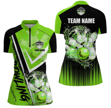 Load image into Gallery viewer, Black and Green Womens bowling Polo, Quarter zip shirts custom Team bowling jerseys bowling outfits NQS8093