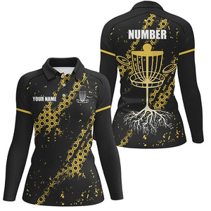 Black and Yellow Hexagon Pattern Women Disc golf polo shirts custom Team disc golf jerseys NQS8094