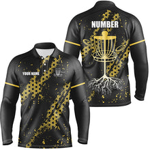 Load image into Gallery viewer, Black and Yellow Hexagon Pattern Mens Disc golf polo shirts custom Team disc golf jerseys NQS8094