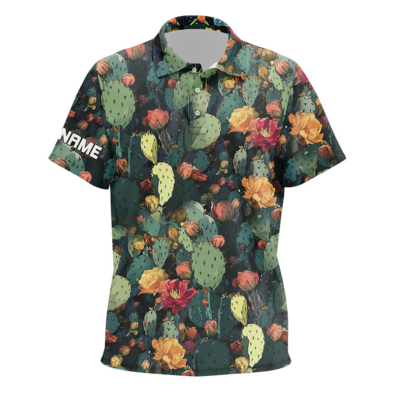 Personalized green cactus flower pattern Kid golf polo shirt custom cactus golf shirt, golfer gifts NQS8319