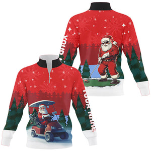 Funny Santa Golfer Quarter zip golf sweatshirt Custom Christmas golf tops sweater golf attire NQS8759