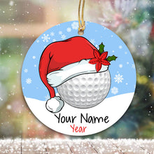 Load image into Gallery viewer, Santa hat golf ball Christmas ornament custom name and year personalized golf ornament NQS8766