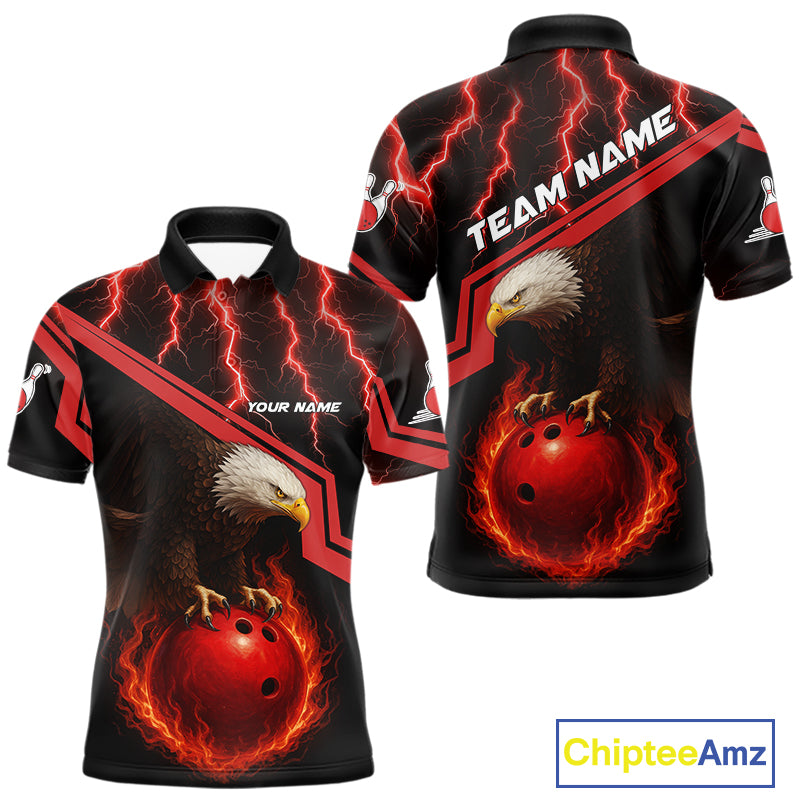 Black and Red Flame Lightning Thunder Eagle Bowling Shirts for Men Custom Bowling Team League Outfit NQS10917