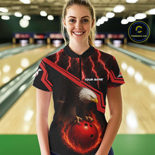 Load image into Gallery viewer, Black &amp; Red Flame Lightning Thunder Eagle Bowling Shirts for Women Custom Bowling Team League Outfit NQS10917