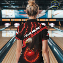 Load image into Gallery viewer, Black &amp; Red Flame Lightning Thunder Eagle Bowling Shirts for Women Custom Bowling Team League Outfit NQS10917