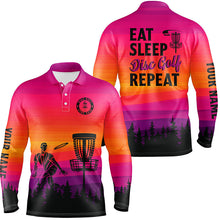 Load image into Gallery viewer, Gradient pattern Mens Disc golf polo shirts custom Eat sleep Disc golf repeat disc golf jerseys NQS8999