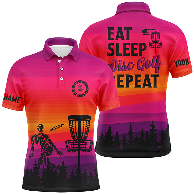 Gradient pattern Mens Disc golf polo shirts custom Eat sleep Disc golf repeat disc golf jerseys NQS8999