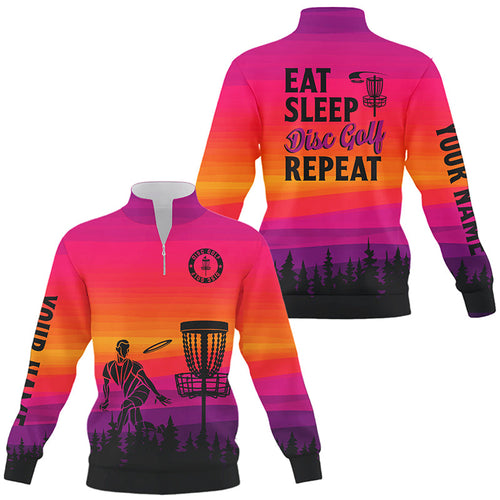 Gradient Quarter zip disc golf sweatshirt custom Eat sleep Disc golf repeat disc golf sweater NQS8999