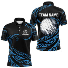 Load image into Gallery viewer, Black and Blue Tribal Pattern Golf Ball Mens Golf Polo Shirts custom unique mens golf apparel NQS9232