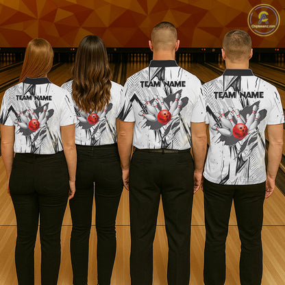 Black and White Tiger Bowling polo, 1/4 zip Shirts for Men Custom Tiger Bowling Team jerseys NQS11298