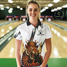 Load image into Gallery viewer, Black and White Tiger Bowling polo, 1/4 zip Shirts for Women Custom Tiger Bowling Team jerseys NQS11298