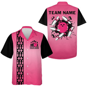 Personalized Black and Pink Retro Bowling hawaiian Team Shirt Custom Bowling button up shirt NQS9422