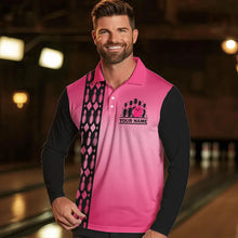 Load image into Gallery viewer, Personalized Black and Pink Retro Bowling Polo, Quarter Zip Team Shirts For Men Custom Bowling Gifts NQS9422